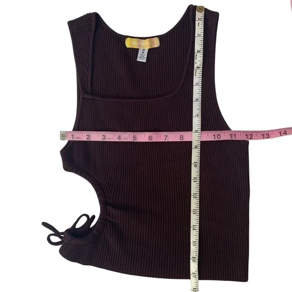 Urban Outfitters Brown Asymmetrical Ribbed Knit Side Cut Out Tank Top - Picture 14 of 16